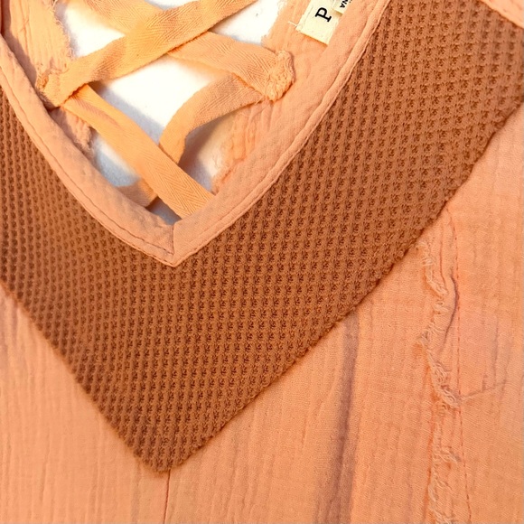 POL Orange Thermal Contrast Hippie Mini Slip Dress Women's S Distressed Boho - Picture 7 of 10